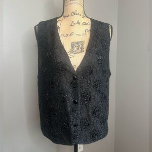 Vintage beaded sequins black vest Carol Little medium whimsigothic Victorian